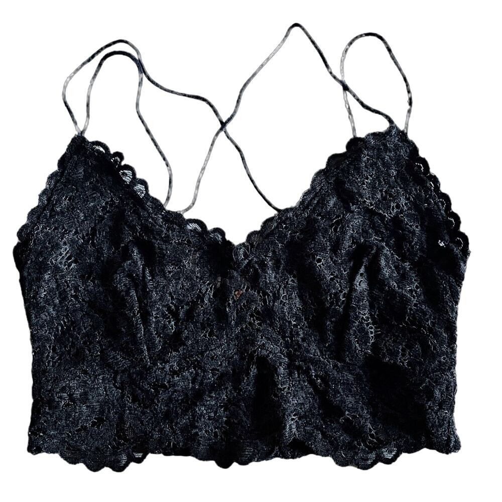 FREE PEOPLE Celine Velvet Lace Bralette Wireless Strappy Black Top Small NWT